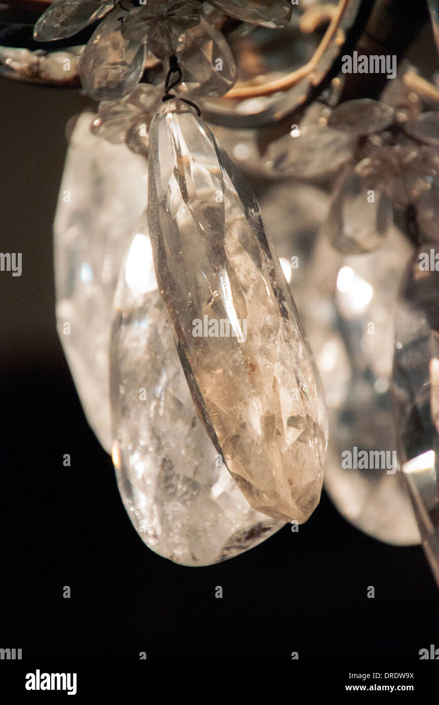 Crystal teardrop on chandelier Stock Photo