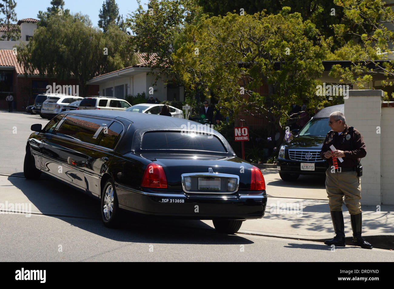 Cars arrive at the funeral of Sage Stallone at St. Martin of Tours
