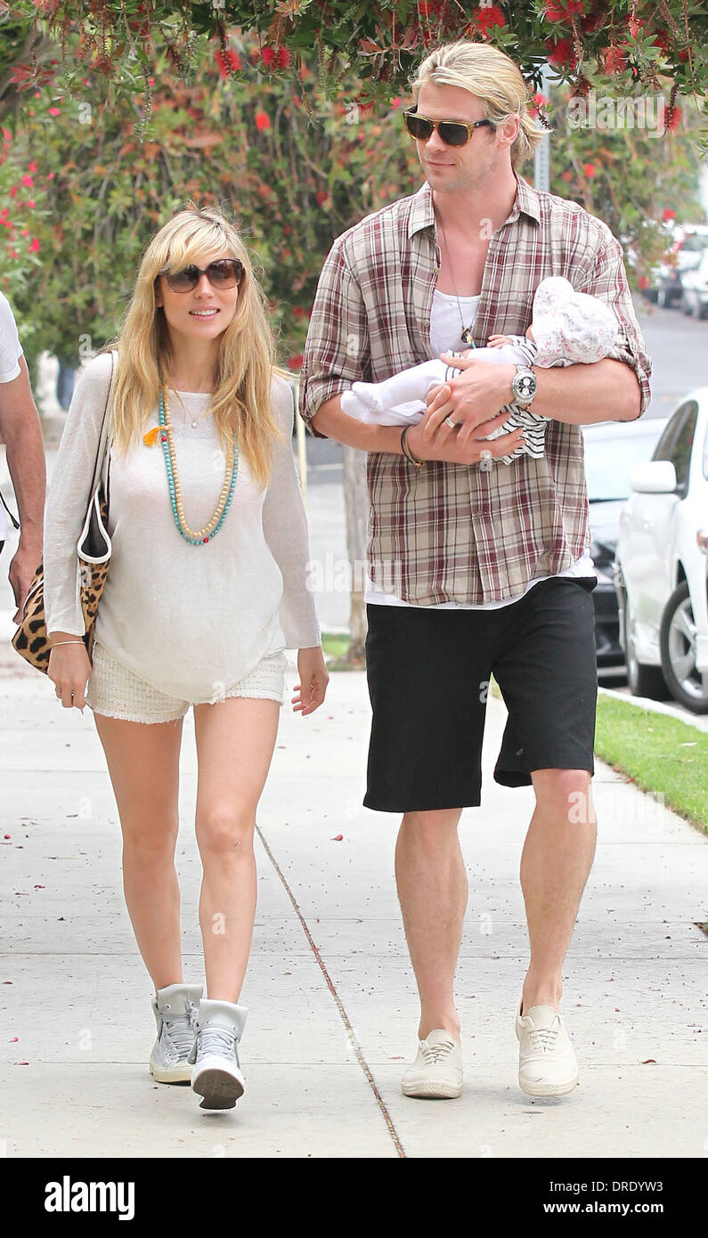 Elsa Pataky, husband Chris Hemsworth and their daughter India Rose in Santa  Monica after having lunch at Kaffe K on Main Street. The couple were again  seen without a stroller, as giant