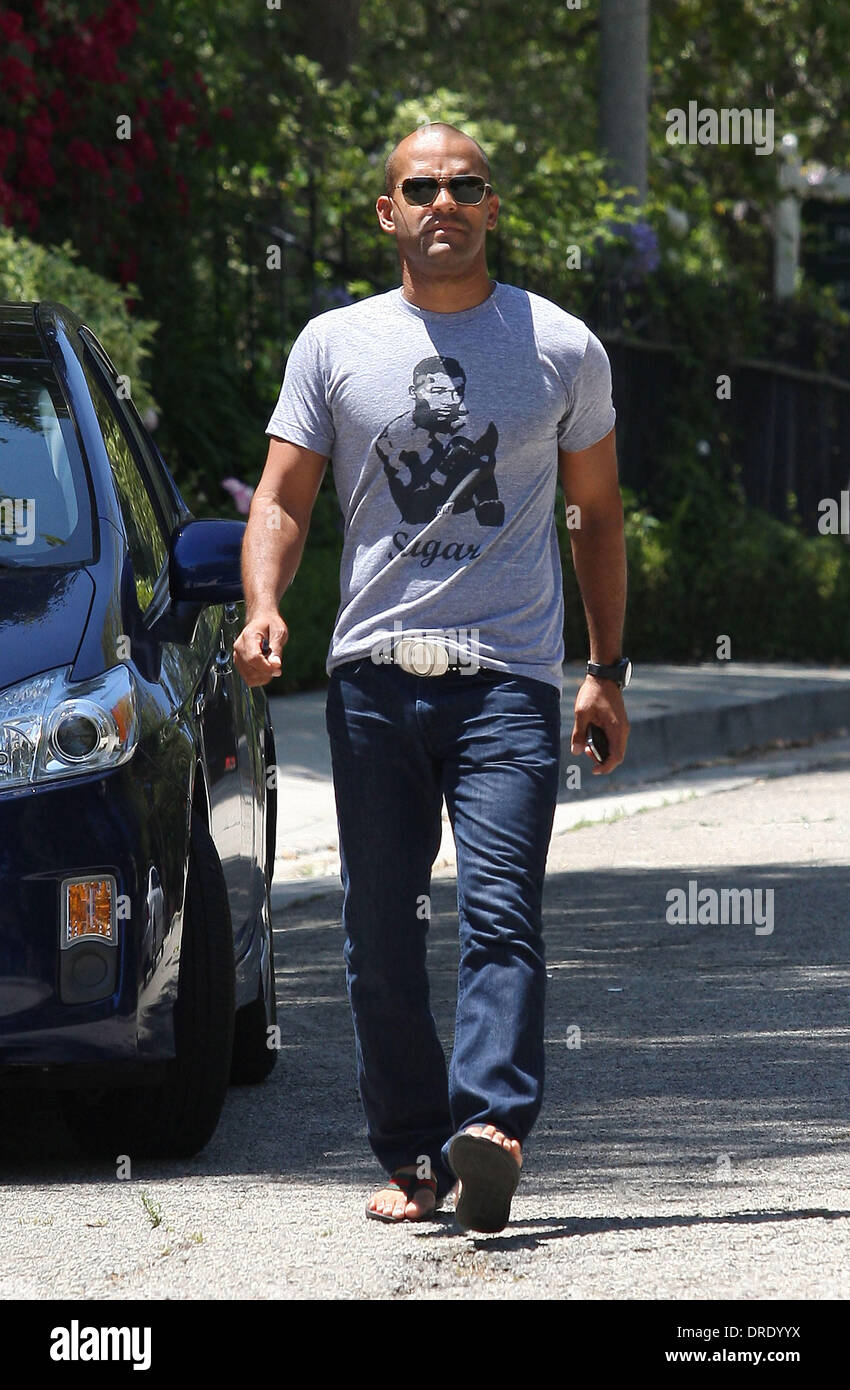 Amaury Nolasco arrives at a private residence in Beverly Hills wearing a Sugar Ray Leonard T-shirt Beverly Hills California - 21.07.12 Stock Photo
