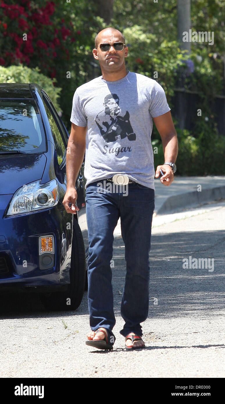 Amaury Nolasco arrives at a private residence in Beverly Hills wearing a Sugar Ray Leonard T-shirt Beverly Hills California - 21.07.12 Stock Photo