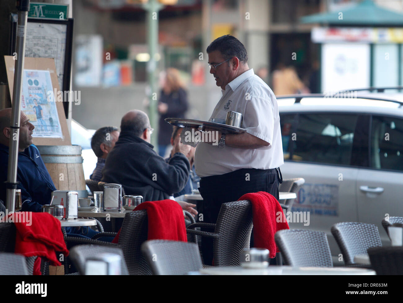 A waiter seen while working in Palma de Mallorca, Spain Stock Photo