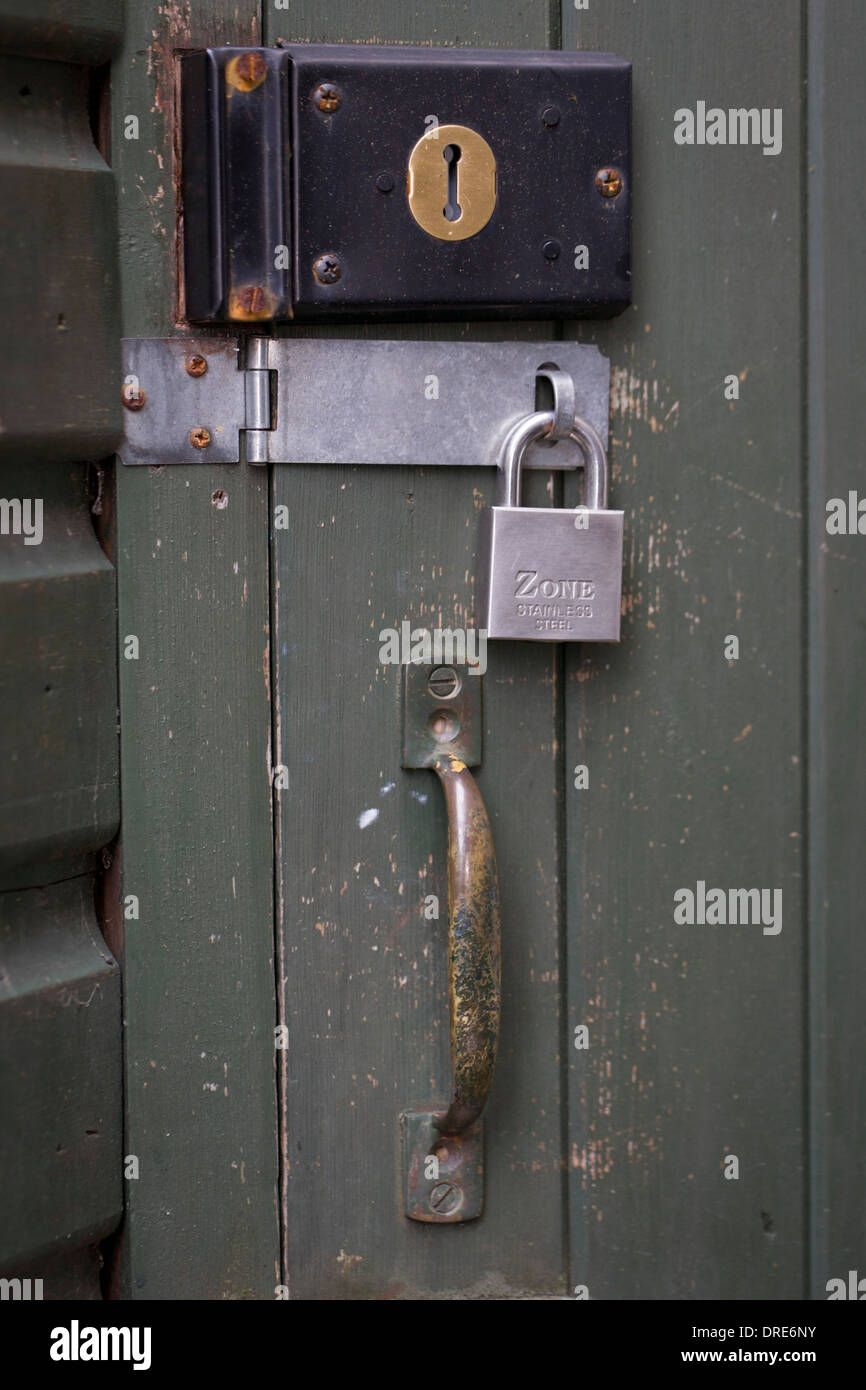 A detail of garden side door locks. Stock Photo
