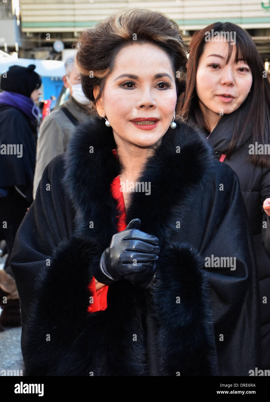 Tokyo, Japan. 23rd Jan, 2014. Dewi Sukarno, former Japanese wife of the late Indonesian President Sukarno attends a street rally for Tokyo gubernatorial election at Shibuya, Tokyo, Japan, on January 23, 2014. Credit:  AFLO/Alamy Live News Stock Photo