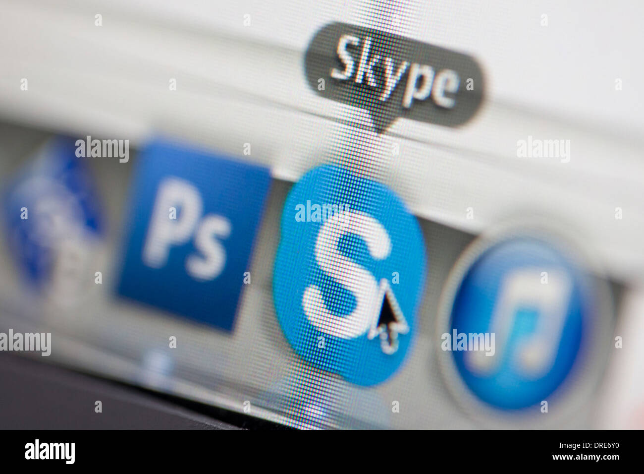 A detail from a Mac computer screen of the Skype icon in the dock. Stock Photo