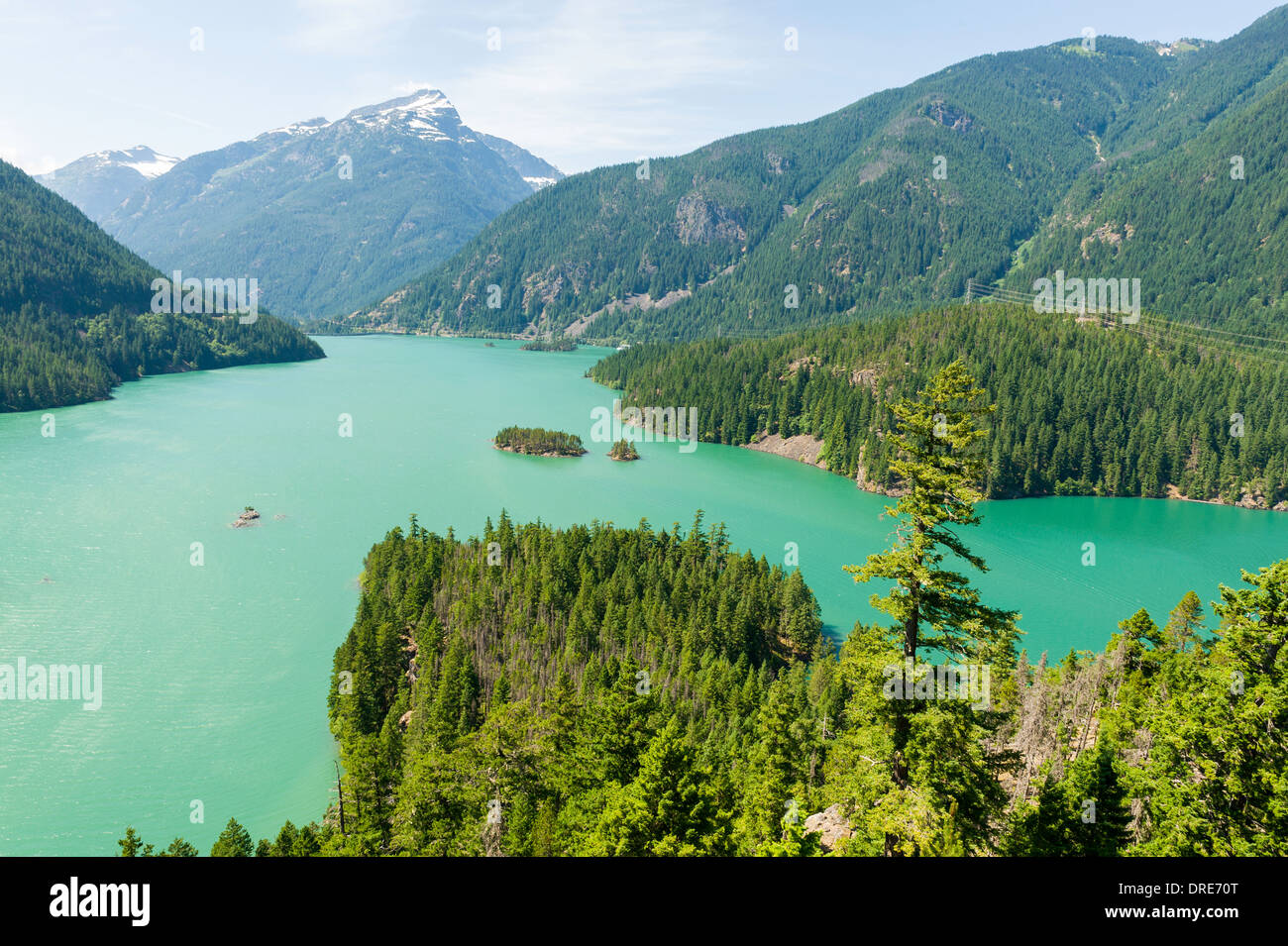 View of Diablo Lake reservoir from lookout point on The North Cascades Highway, Route 20, Washington State, USA. Stock Photo