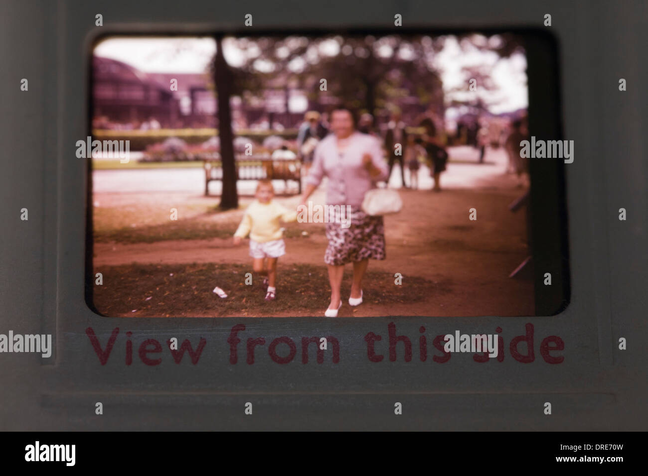 A detail of an old family photo taken on 35mm transparency slide dated from the 1960s. Stock Photo