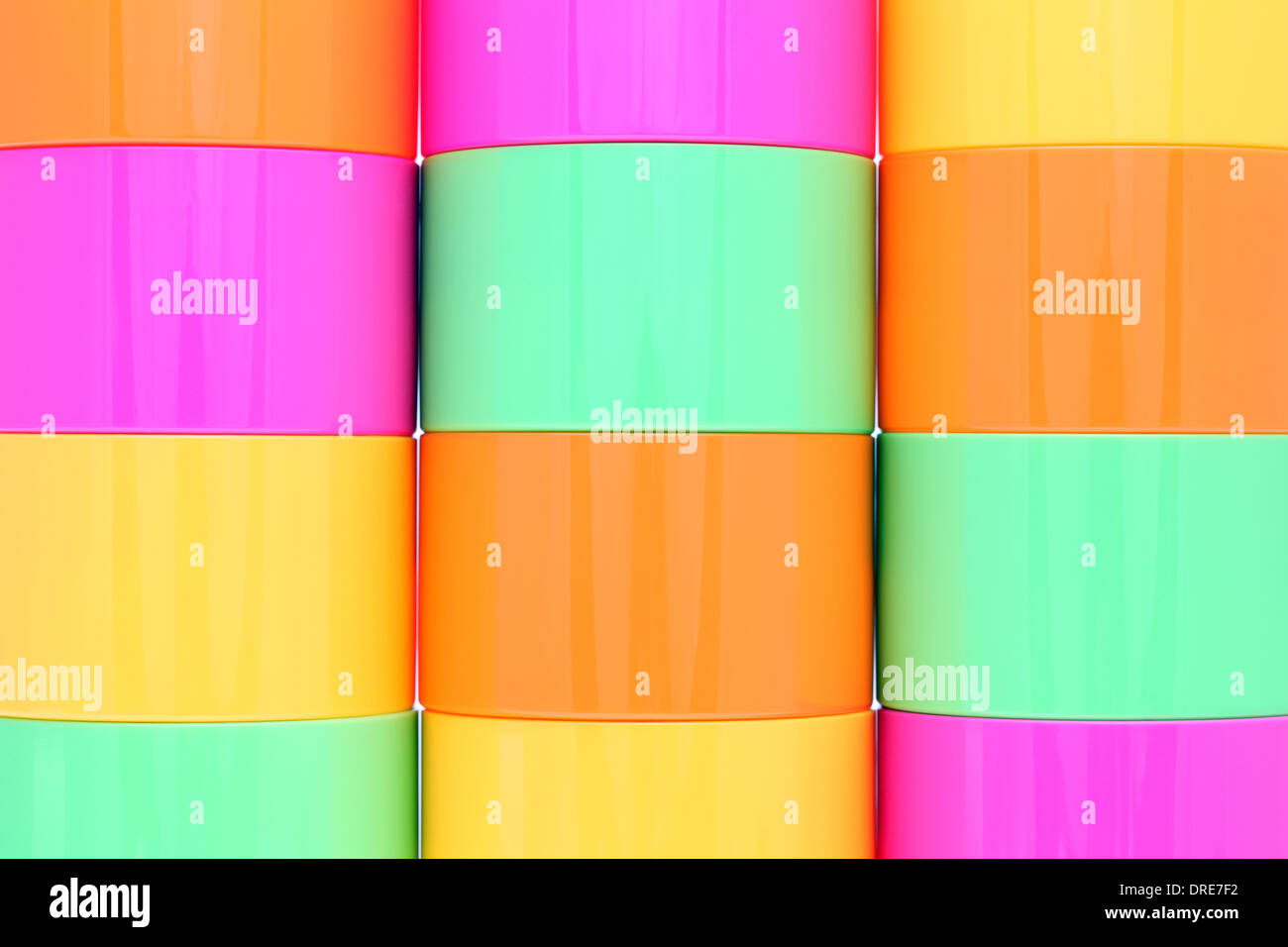 Stack of colorful plastic cups, texture background, closeup Stock Photo