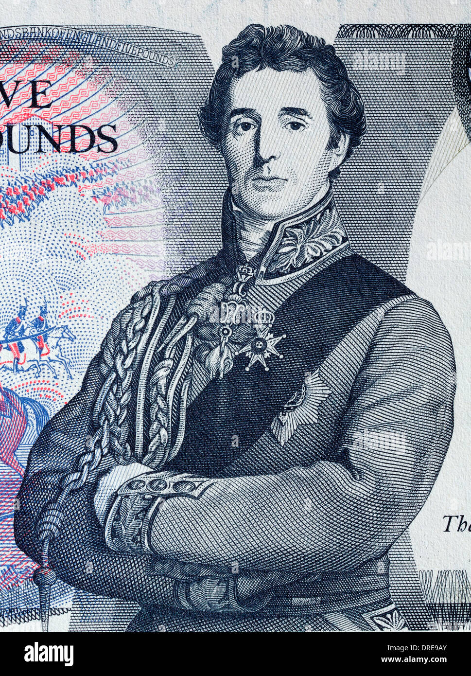Portrait of Duke of Wellington from 5 Pounds banknote, UK, 1988 Stock Photo