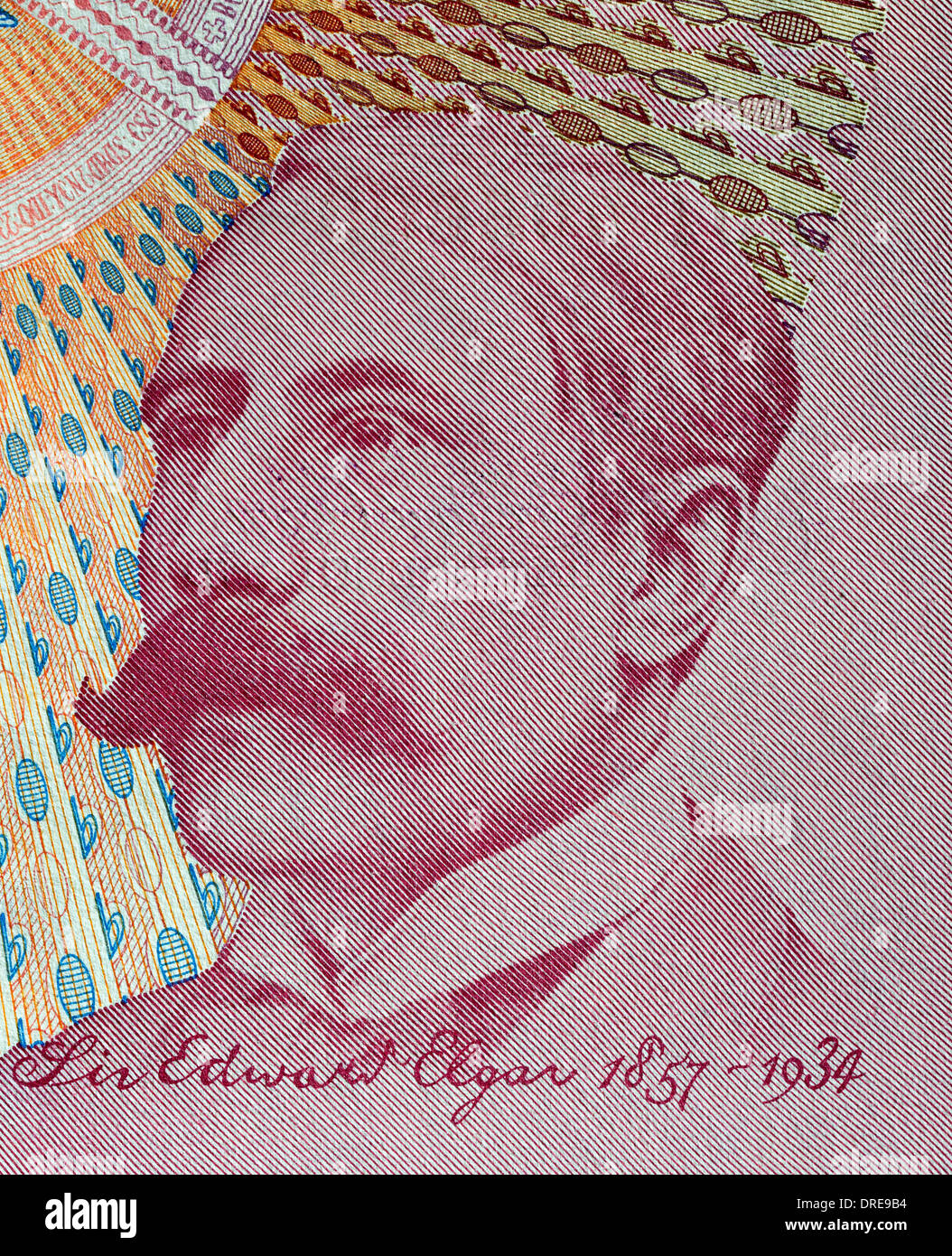 Portrait of Sir Edward Elgar, from 20 Pounds banknote, UK, 1999 Stock Photo