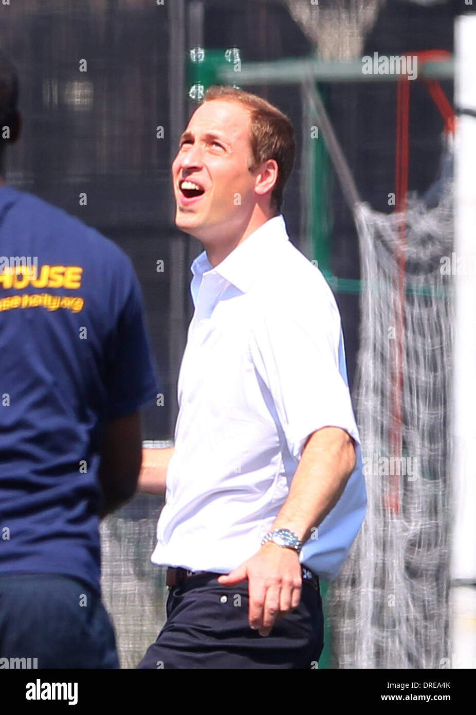 Prince William on the football pitch at Bacon's College London, England 26.07.12 Stock Photo