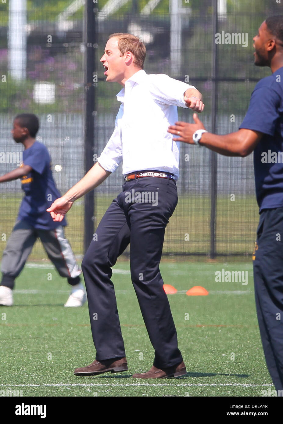 Prince William on the football pitch at Bacon's College London, England