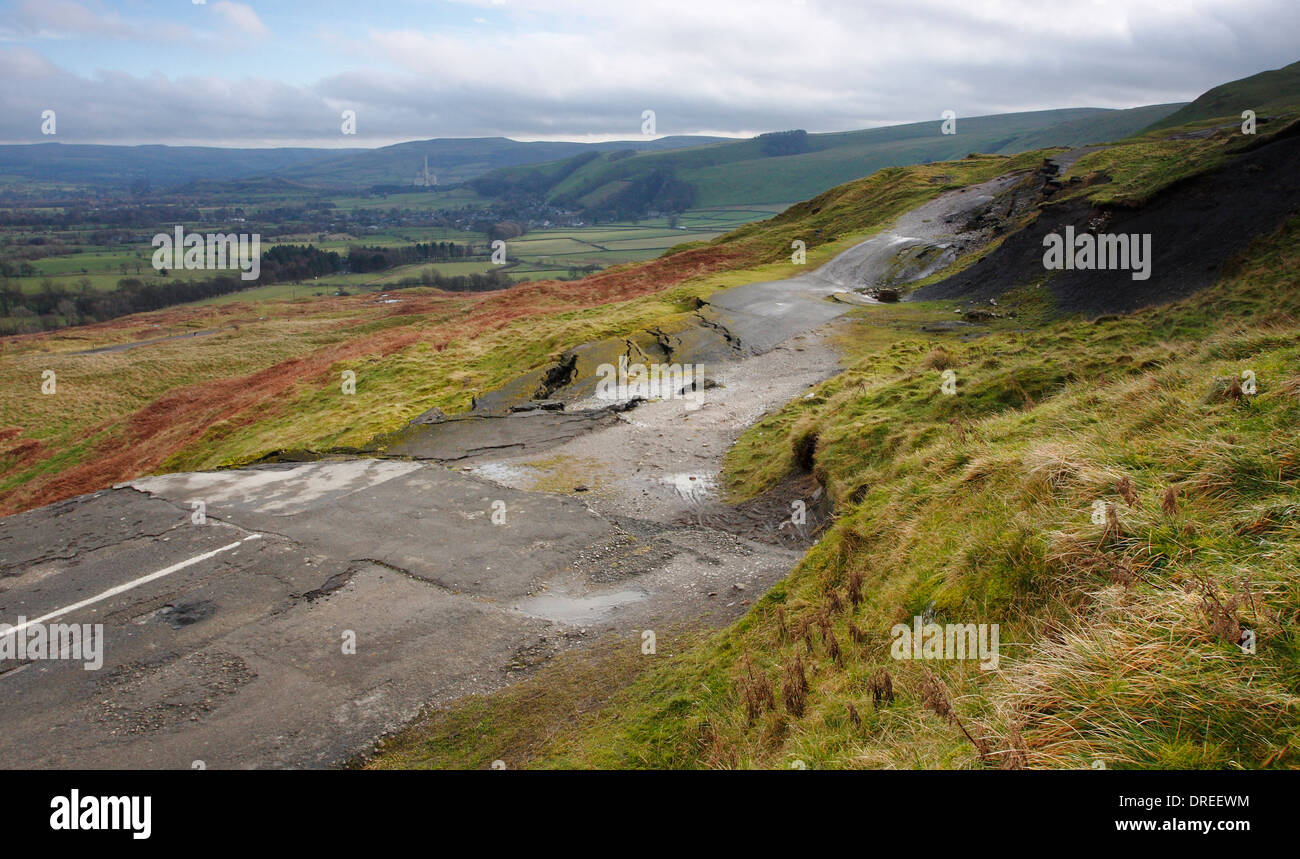 Undulations on a now defunct road on Mam Tor's eastern face caused by a major landslide, Castleton, Peak District, England, UK Stock Photo