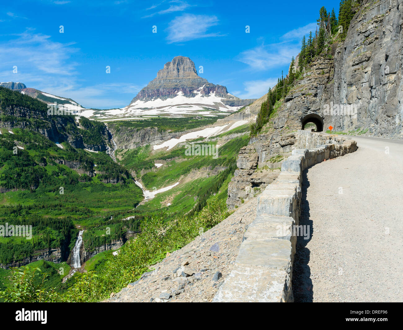 View of Clements Mountain from 'Going-to-the-Sun' Road (built 1921-1932), Glacier National Park, Montana, USA. Stock Photo