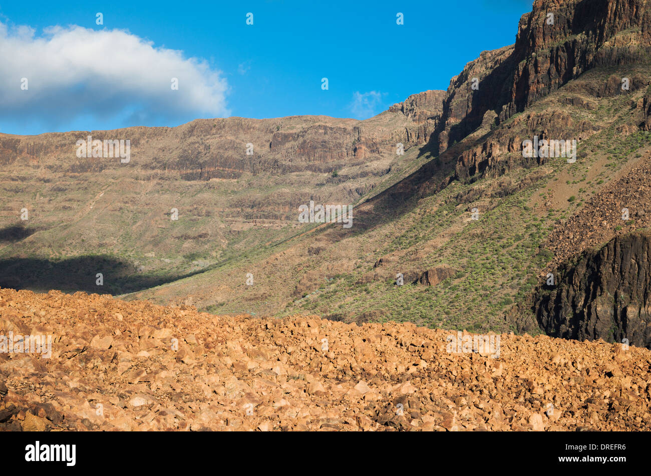 The rock avalanche deposit at Arteara, Barranco de Fataga, Gran Canaria,  which contains a large Guanche (aboriginal) burial site Stock Photo - Alamy