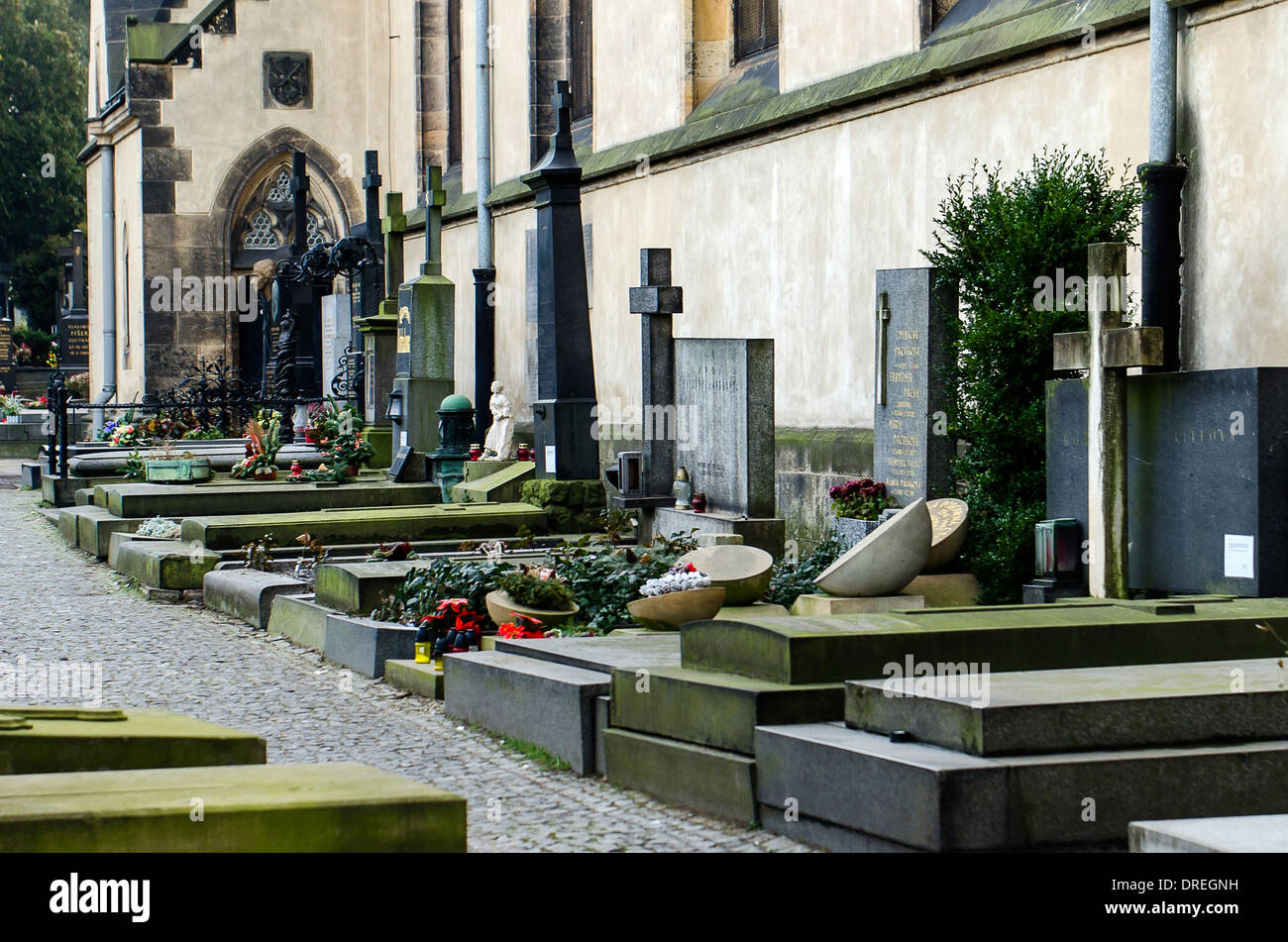 view of the grave at the cemetery in Prague Stock Photo