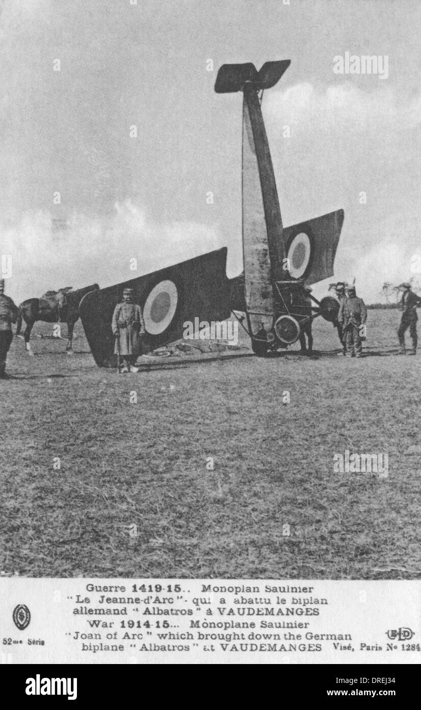 Crashed RFC monoplane, Joan of Arc, WWI Stock Photo