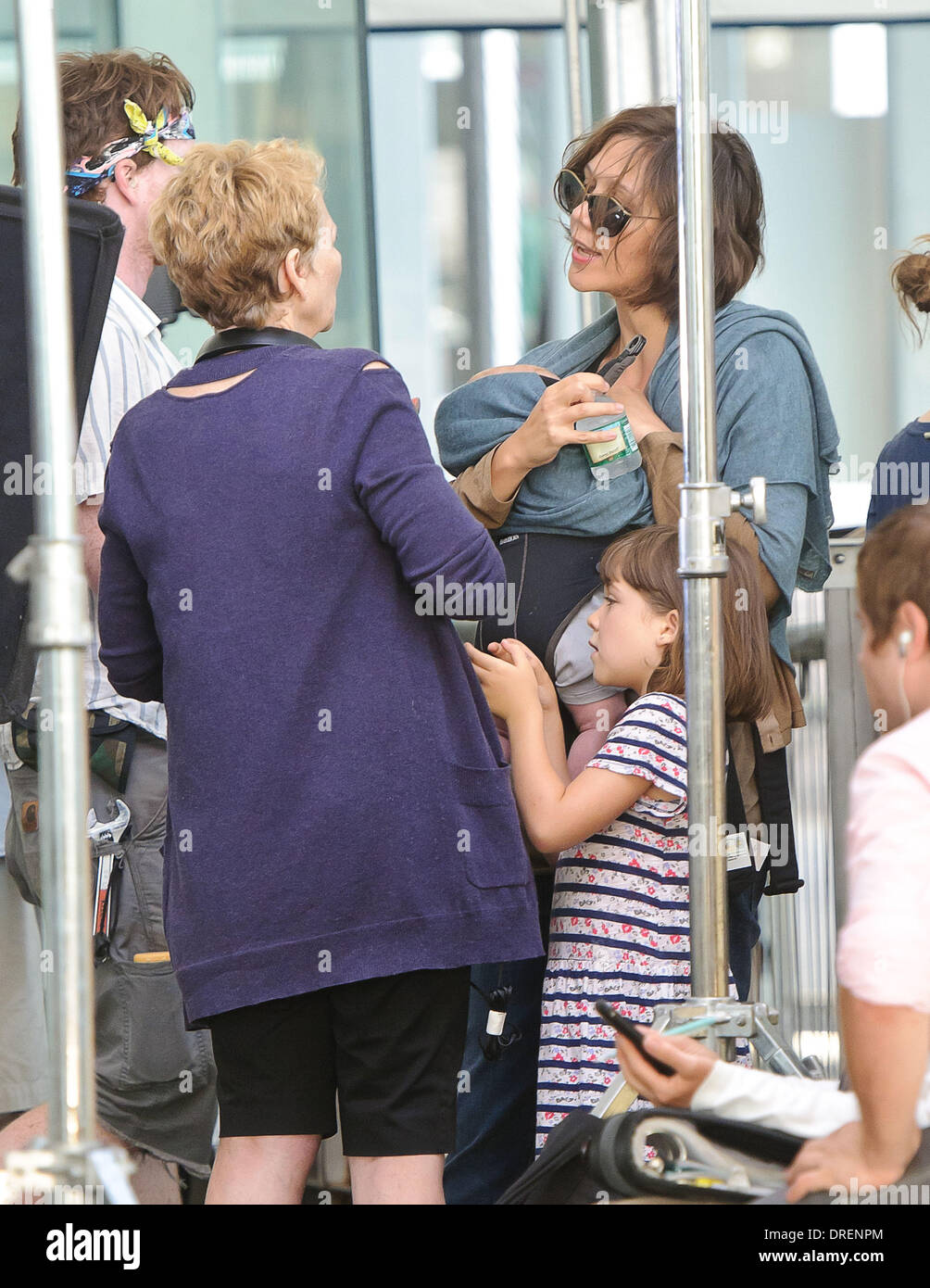 Maggie Gyllenhaal and her daughters visit her mother Naomi Foner on the set of 'Very Good Girls.' New York City, USA - 31.07.12 Stock Photo