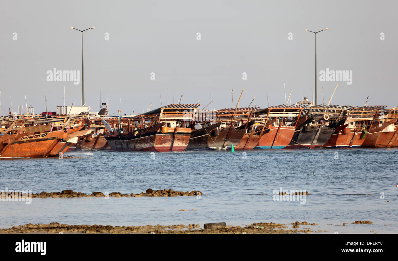 Dhow harbor in Al Wakrah, Qatar, Middle East Stock Photo