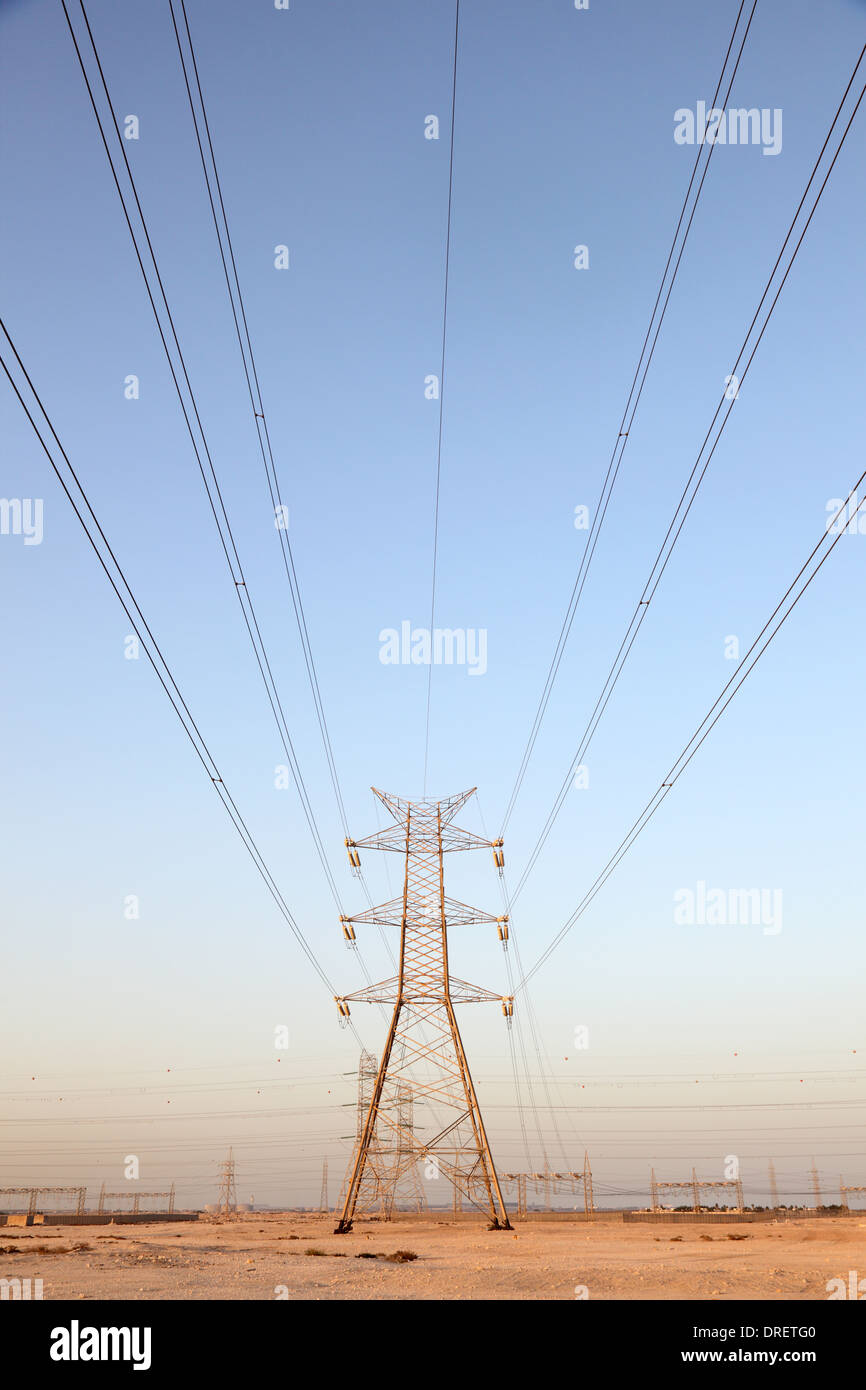 Power line in Qatar, Middle East Stock Photo Alamy