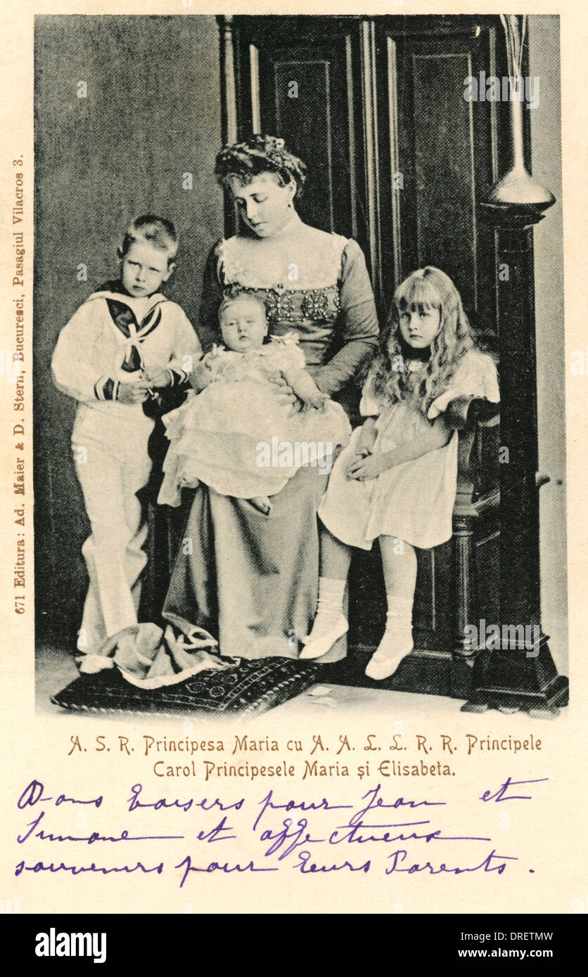 Queen Maria of Romania and her children Stock Photo