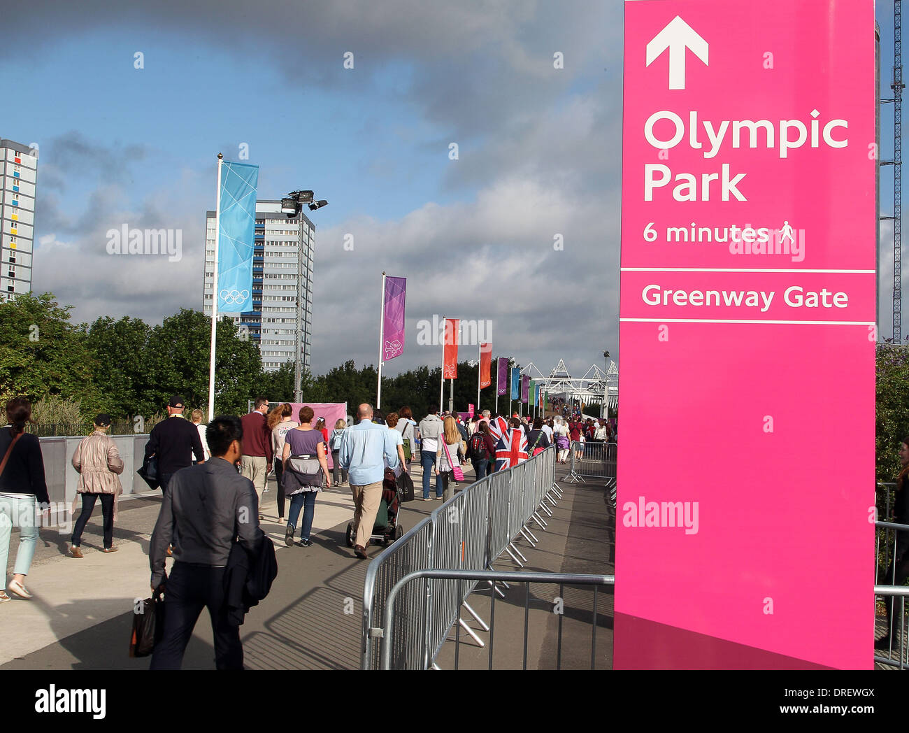 Crowds arrive at Olympic Park for the first day of the track and field