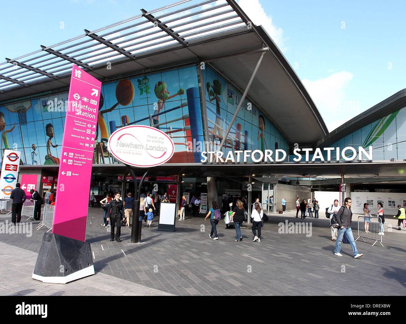 People arrive at Olympic Park for the first day of the track and field events London, England