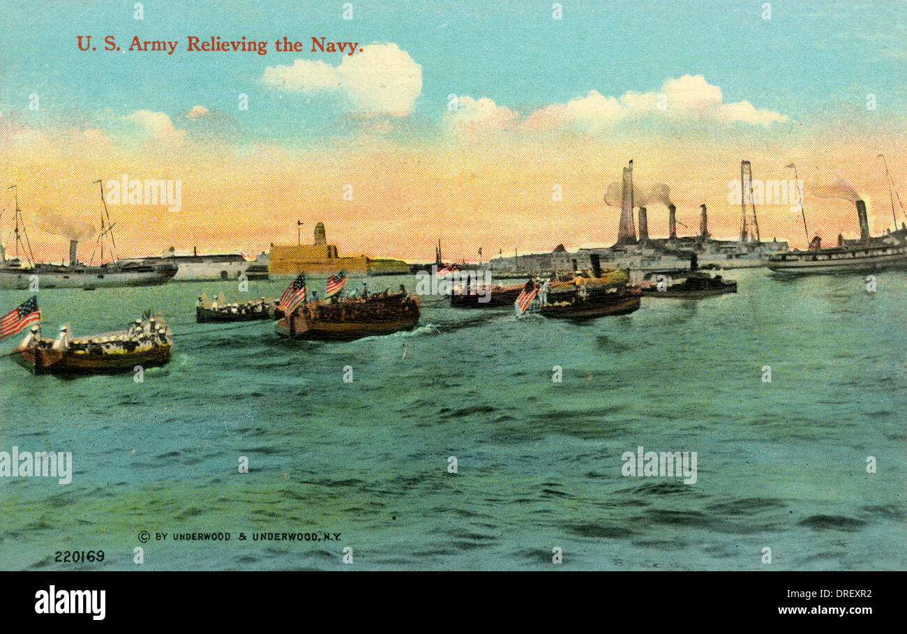Boatloads of joyous jackies leaving Vera Cruz Stock Photo