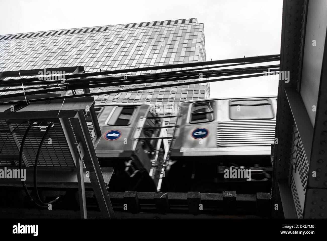 cta elevated subway train in Chicago USA Stock Photo