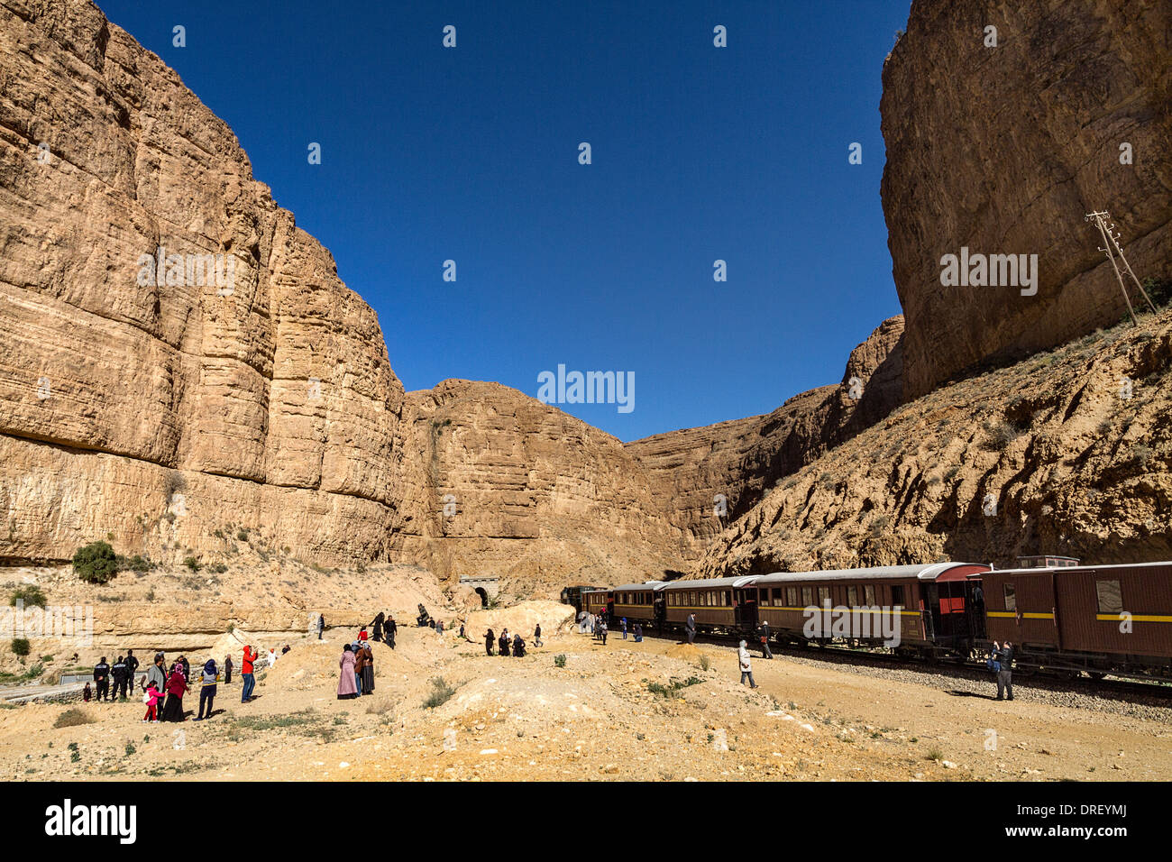 RED LIZARD TRAIN in the Selda Gorges Stock Photo