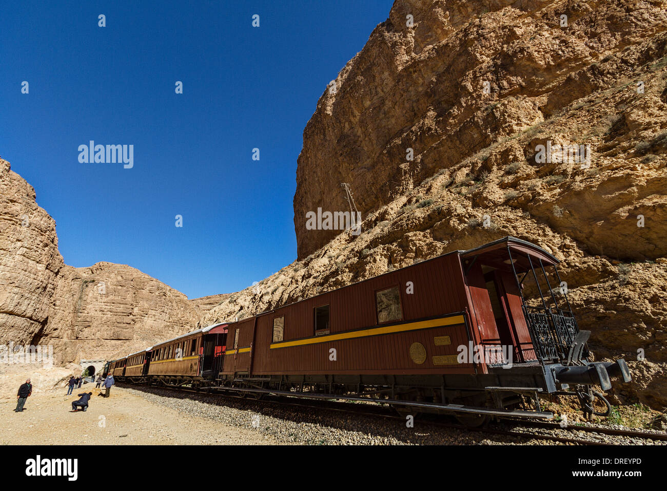 RED LIZARD TRAIN in the Selda Gorges Stock Photo