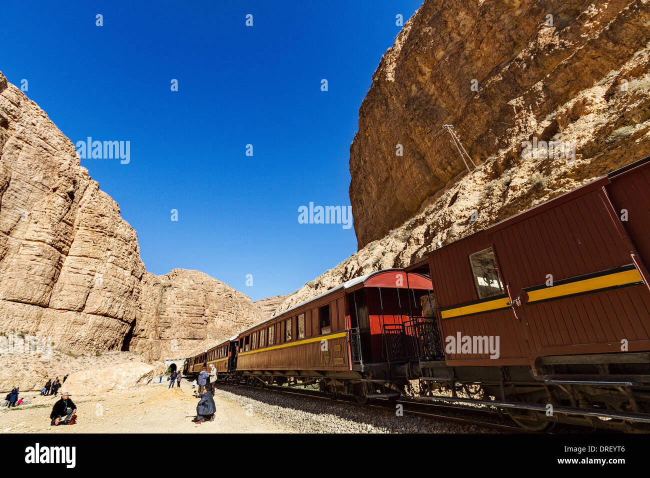 RED LIZARD TRAIN in the Selda Gorges Stock Photo