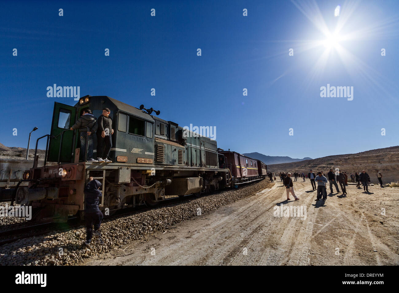 RED LIZARD TRAIN in the Selda Gorges Stock Photo