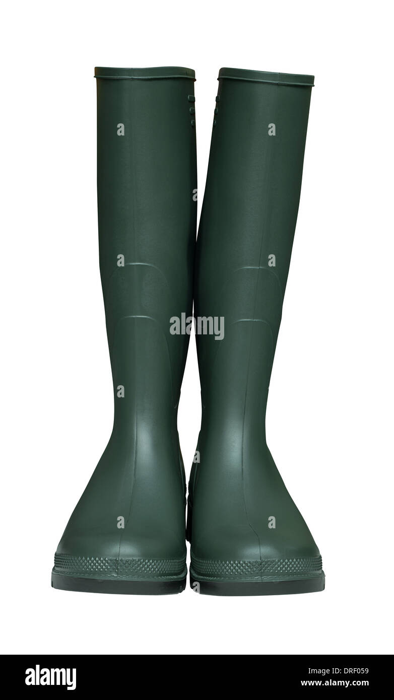 Pair of Farmers Green Wellington Boots isolated against a white background Stock Photo