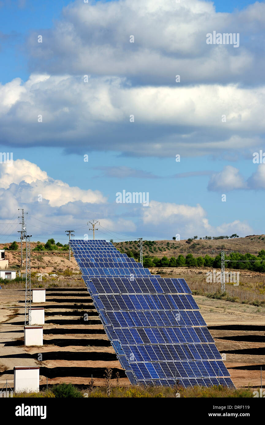 Solar power plant. Rows of photovoltaic arrays, La Rioja, Spain, Europe ...
