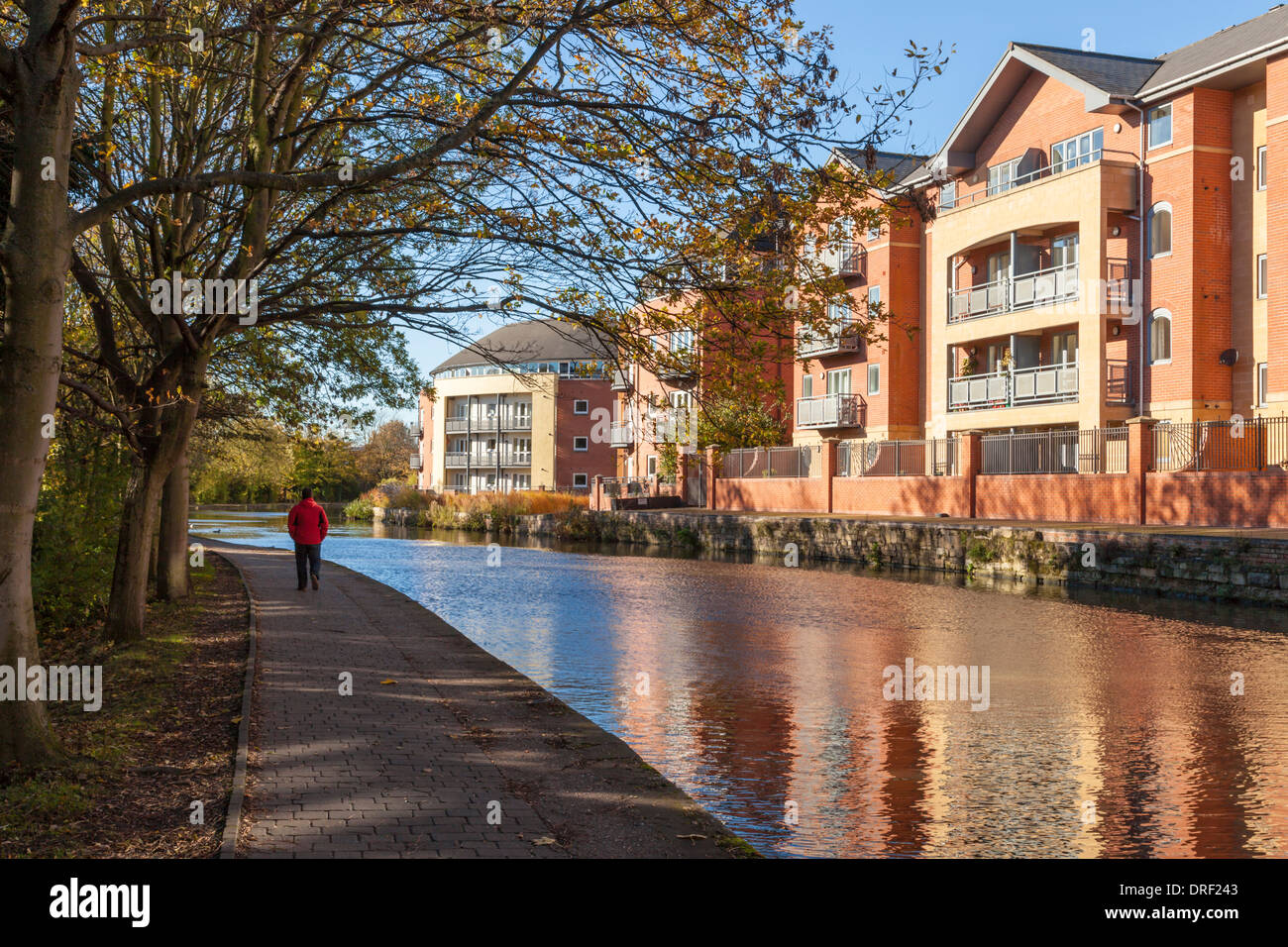Canalside apartments in a modern apartment block on the Nottingham and Beeston Canal in the city of Nottingham, England, UK Stock Photo