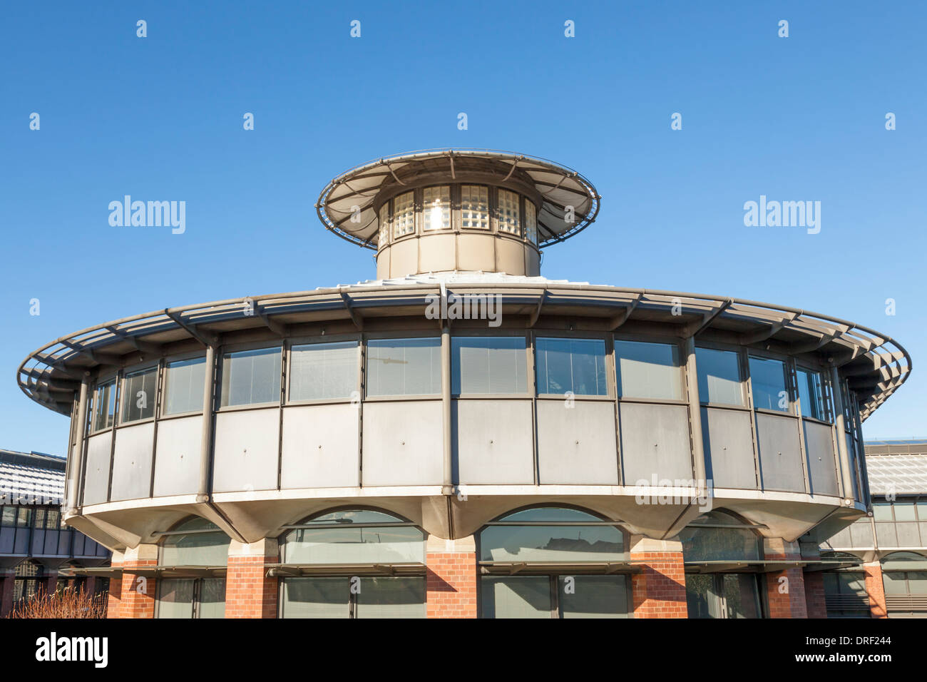 Modern 1990s architecture. Detail of one of the projecting attic roofs on the HMRC offices building in Nottingham, England, UK Stock Photo