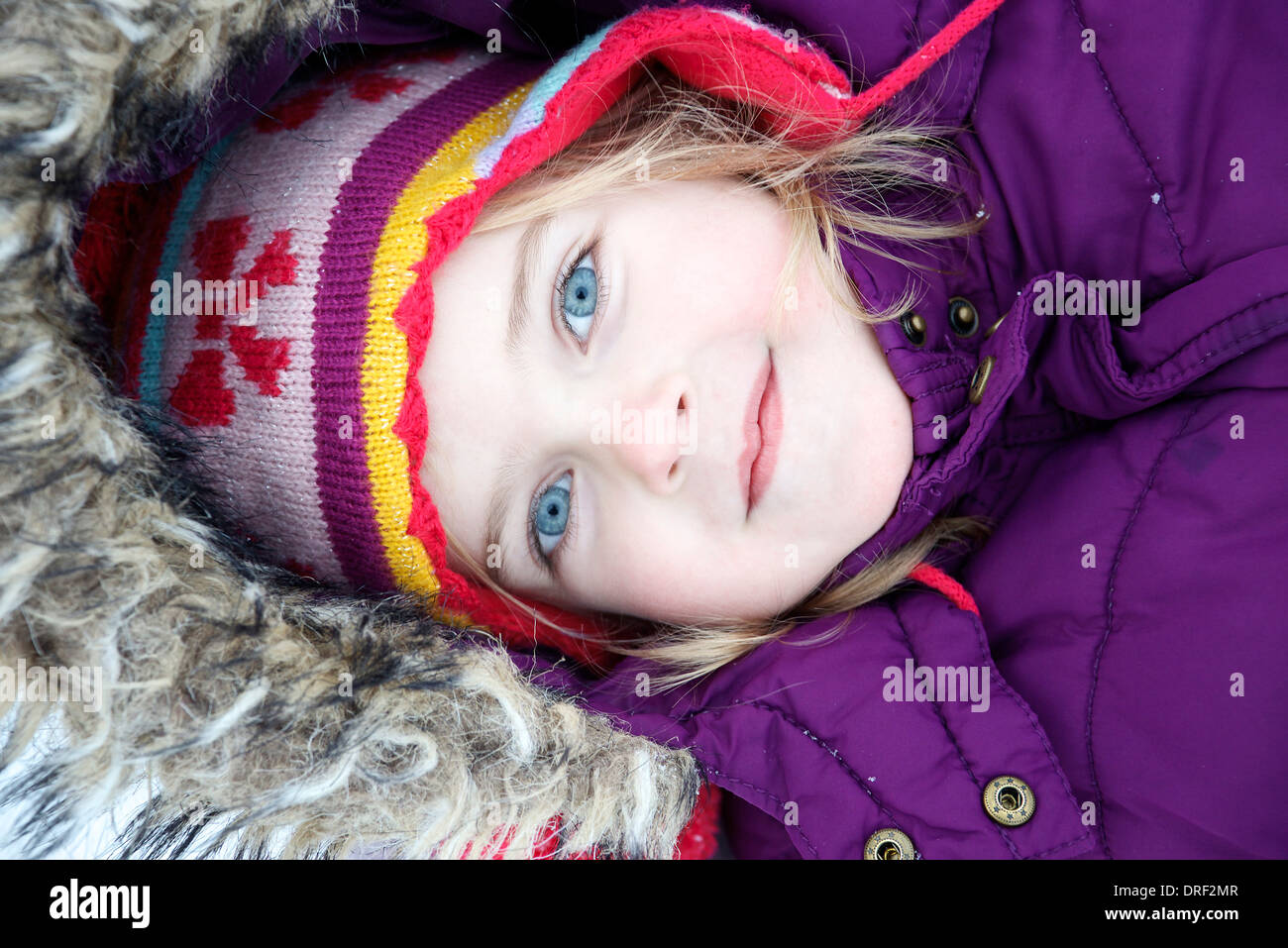 Little girl wears warm clothing, portrait, Oberammergau, Bavaria, Germany Stock Photo