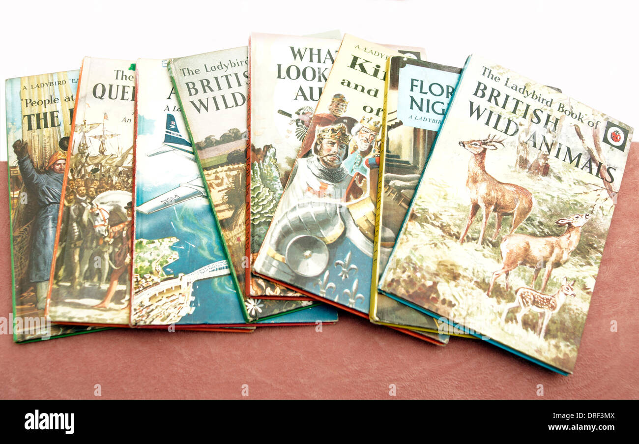 Selection of well read Ladybird books dating back to the 1950's & 1960's now celebrating their 60th anniversary Stock Photo
