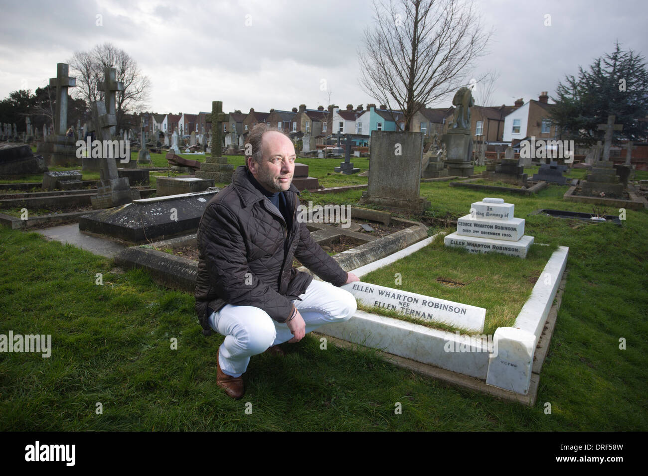 Charles Dickens Great Great Grandson Ian Dickens at graveside of