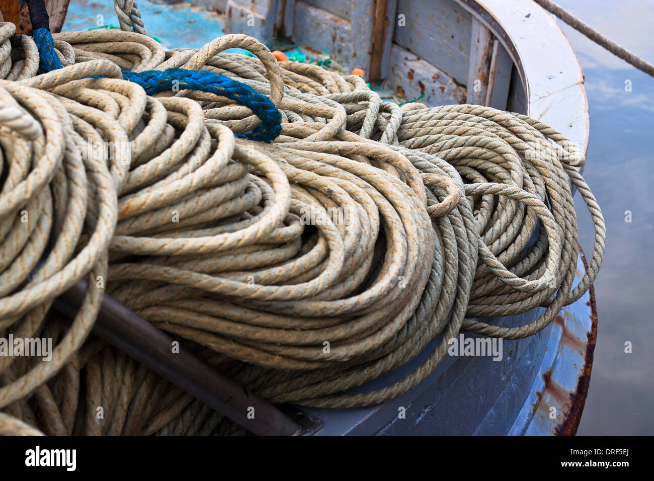 Detail of rope on the deck. Stock Photo