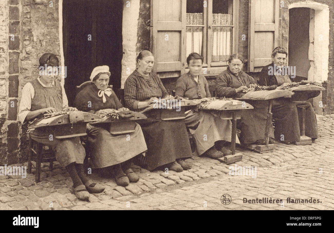 Bruges, Belgium - Women making lace Stock Photo