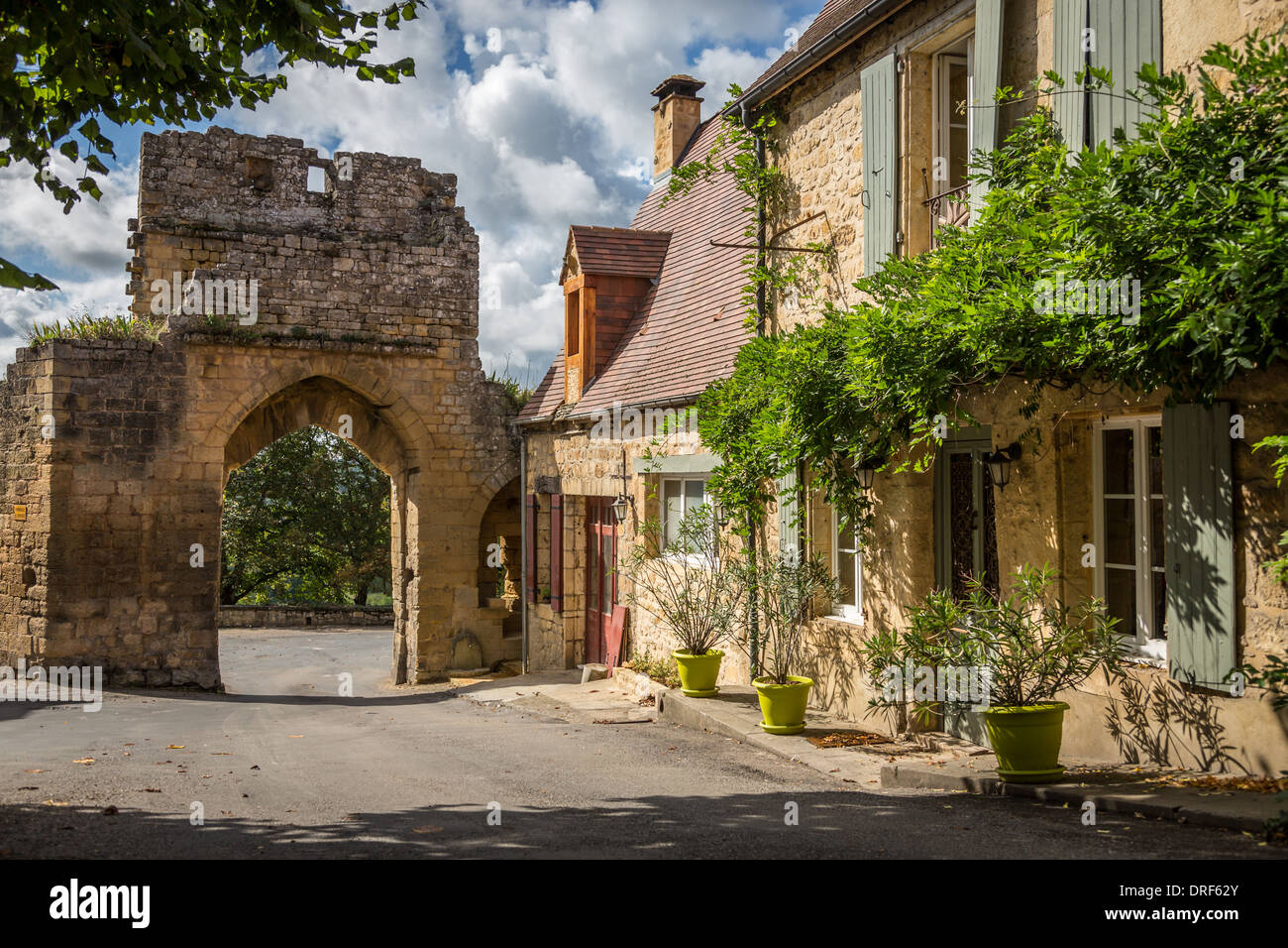 Domme, Dordogne, France, Europe. Porte del Bos, old stone town wall and