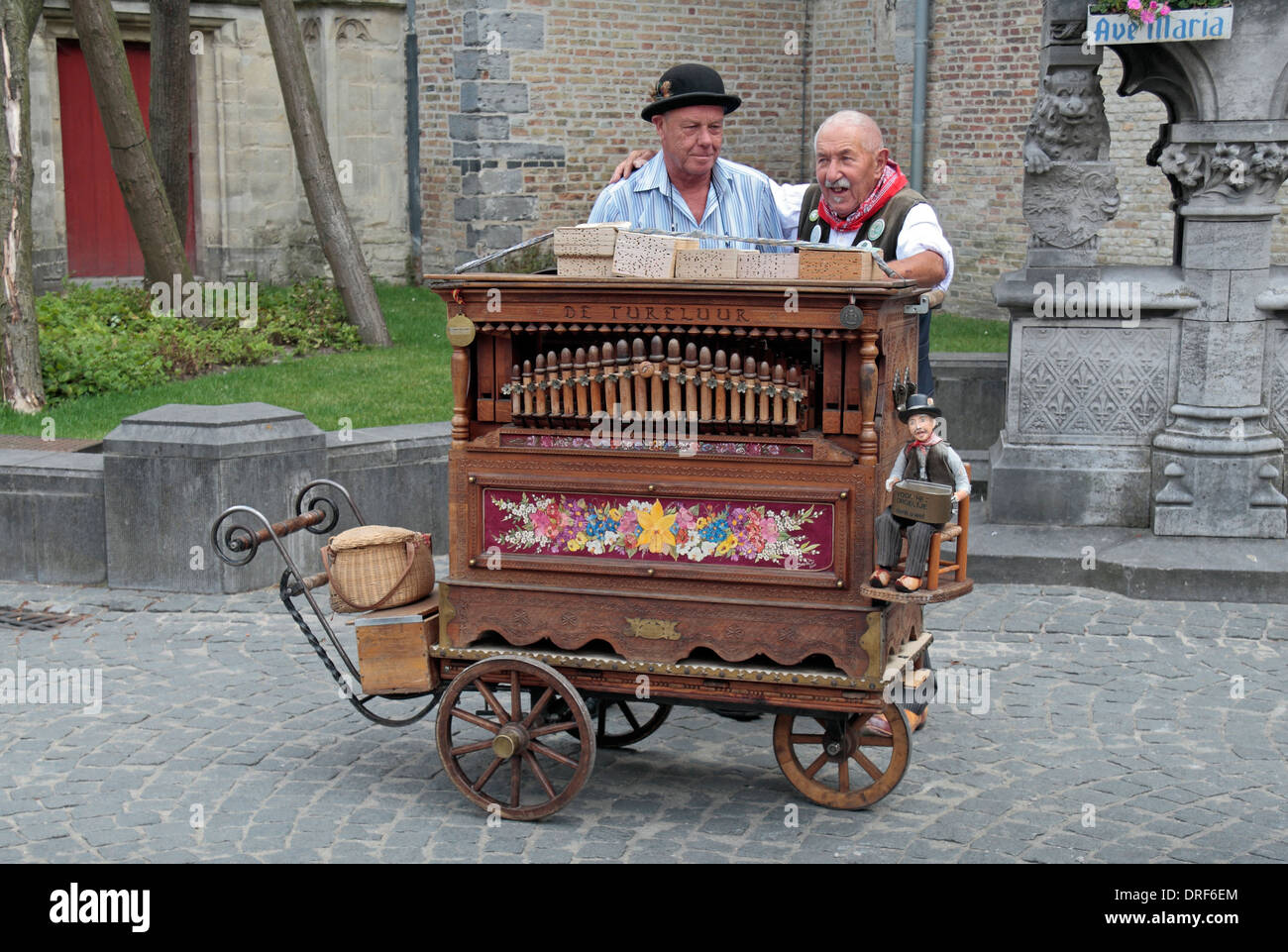 Barrel organ (or a roller organ)  in historic Bruges (Brugge), West Flanders, Belgium. Stock Photo