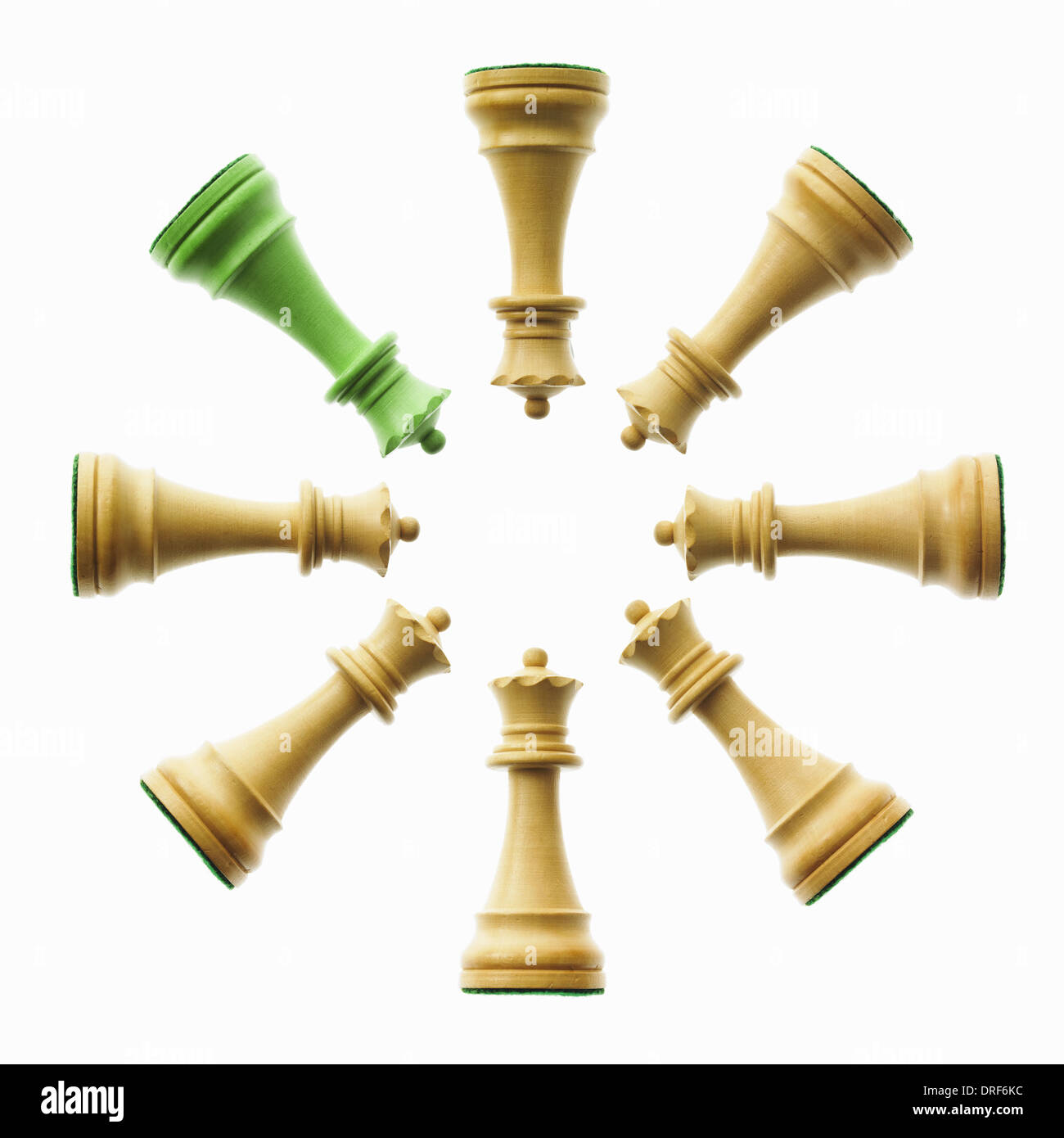 arrangement of pawn chess pieces green and brown Stock Photo