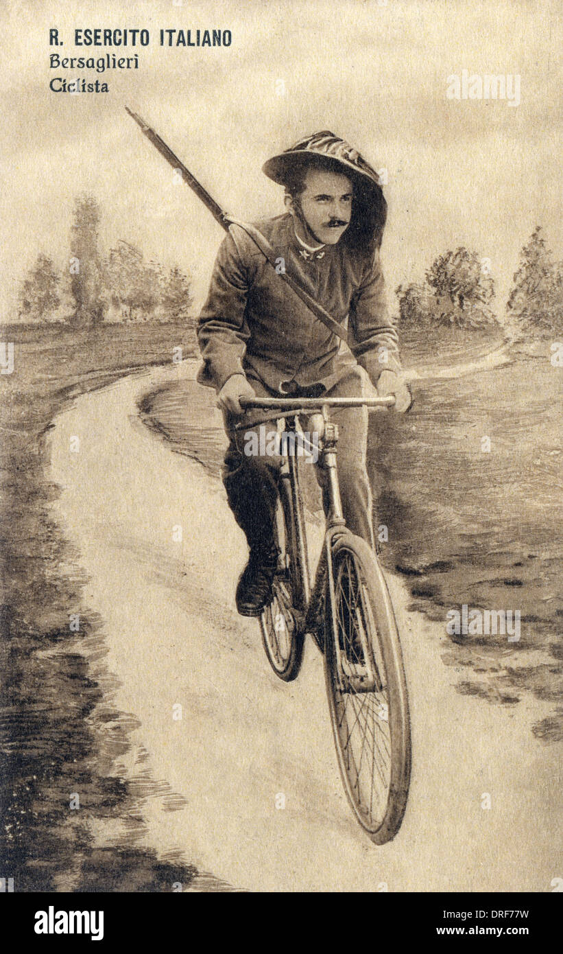 Italian Sharpshooter ('Bersaglieri') on a bicycle Stock Photo