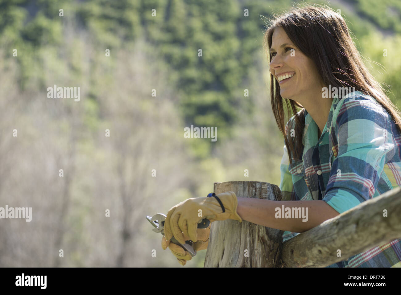 Utah USA woman with long black hair outdoors in fresh air Stock Photo