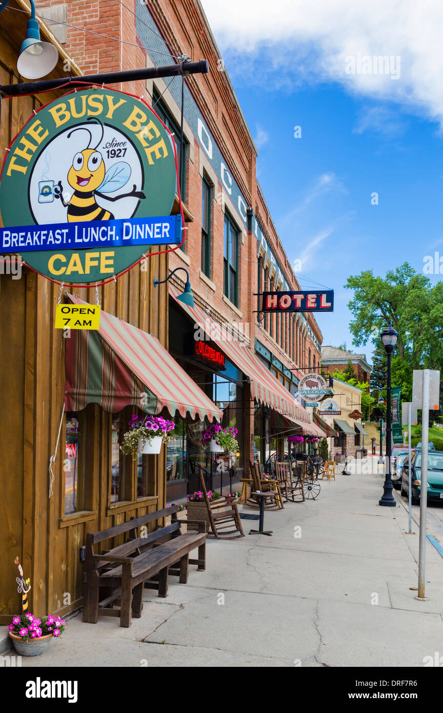 Busy Bee cafe and historic Occidental Hotel on Main Street in downtown Buffalo, Wyoming, USA Stock Photo