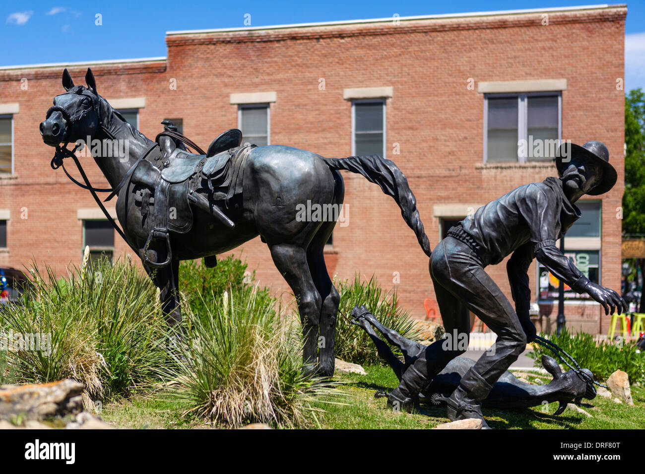 Sculpture on Main Street in downtown Buffalo, Wyoming, USA Stock Photo