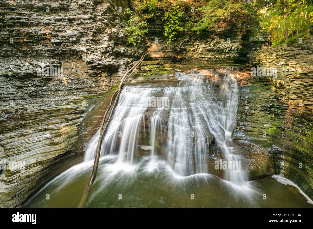 Buttermilk Falls State Park, Ithaca, Finger Lakes, New York State, is a wild cascade that empties into Cayuga Lake. Stock Photo